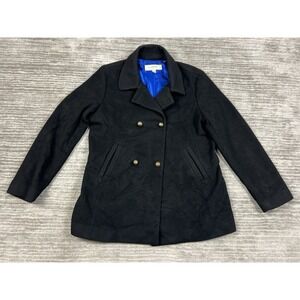Vintage Liz Claiborne Jacket Womens 12 Black Wool Blend Pea‎ Coat Metal Buttons